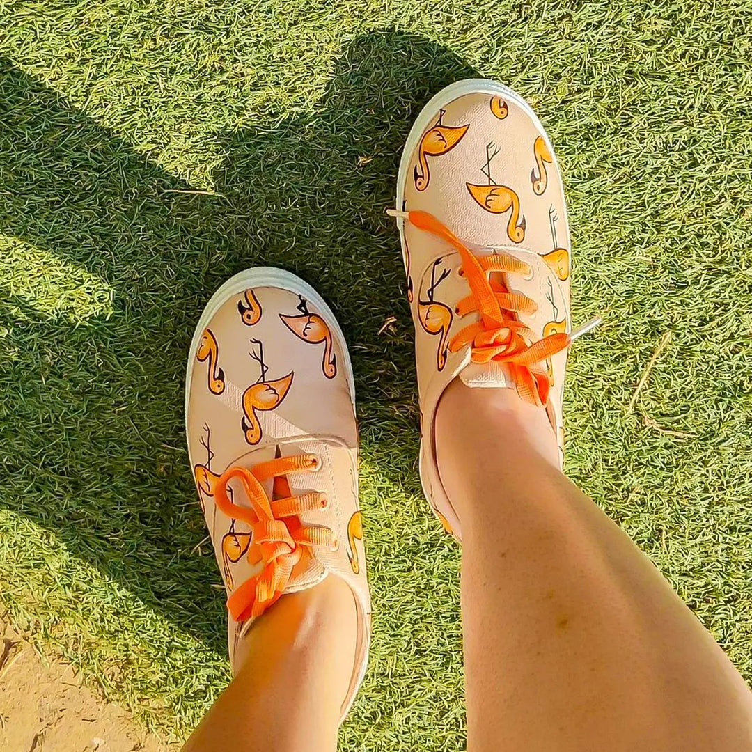 Flamingo in Nude Sneakers - The Quirky Naari
