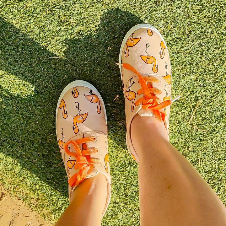 Flamingo in Nude Sneakers - The Quirky Naari