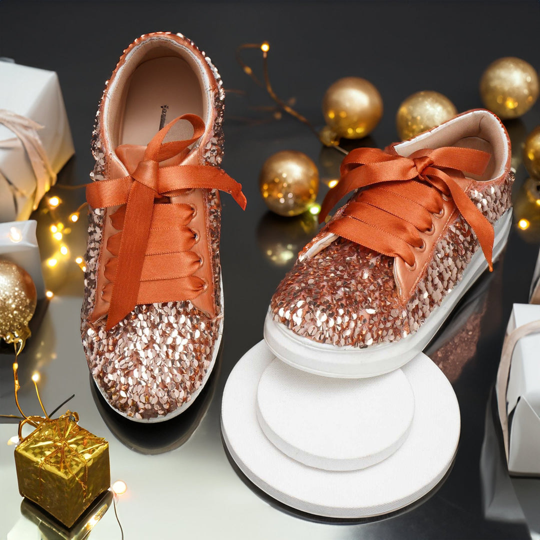 Apricot Crush Sequin Sneakers - The Quirky Naari