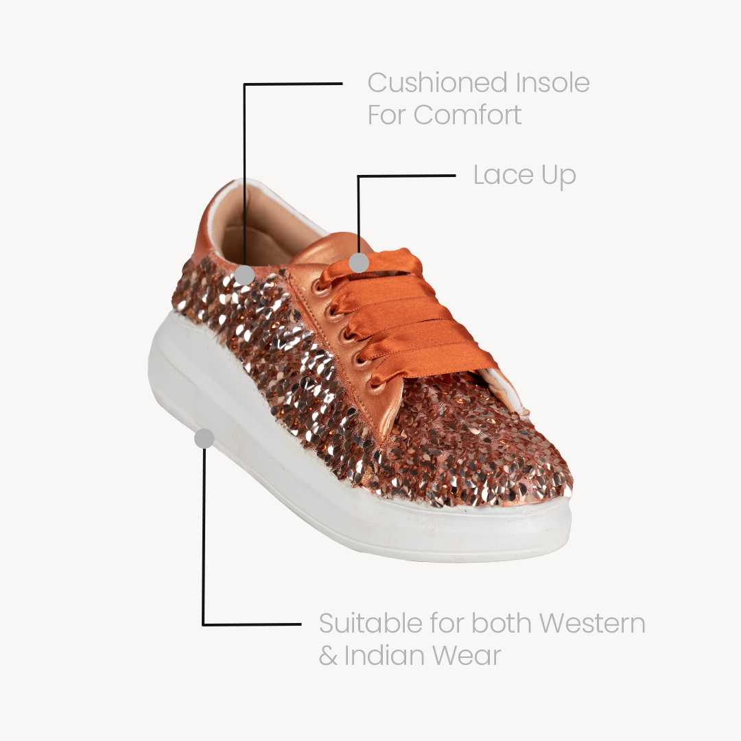 Apricot Crush Sequin Sneakers - The Quirky Naari