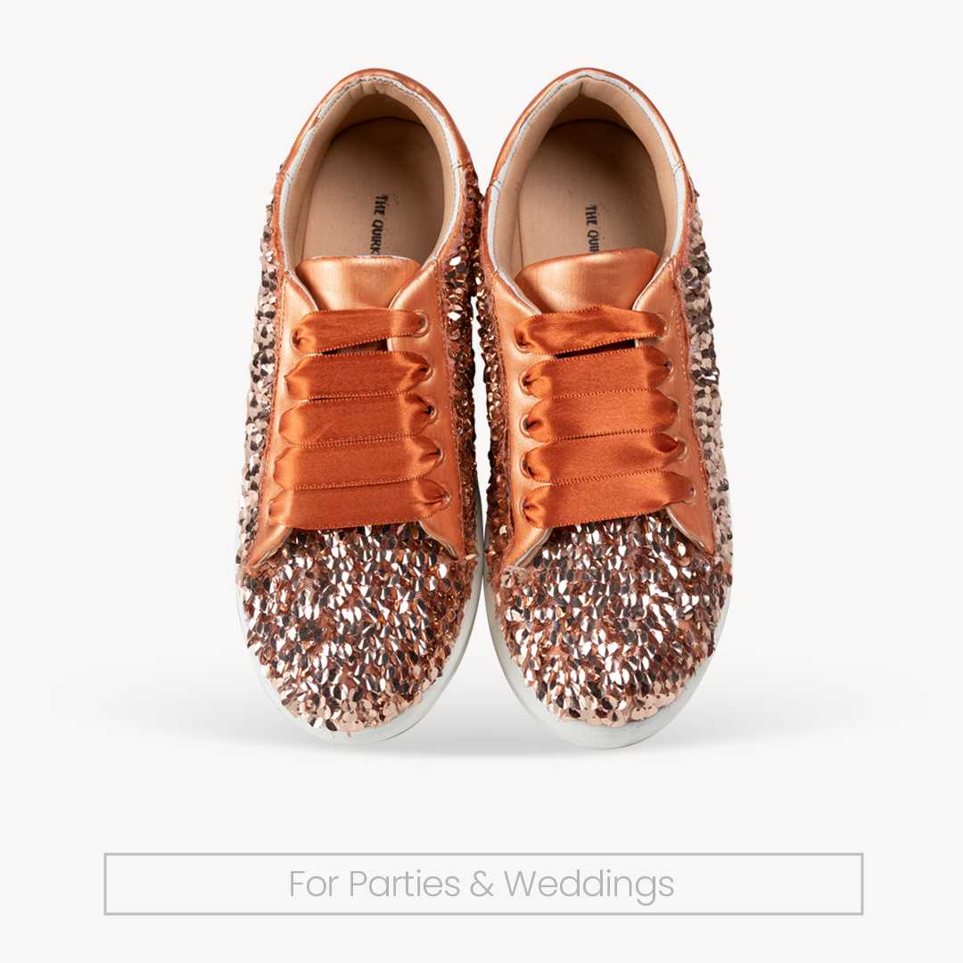 Apricot Crush Sequin Sneakers - The Quirky Naari