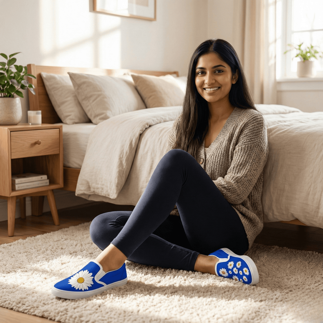 Blue Daisy Slipons - The Quirky Naari