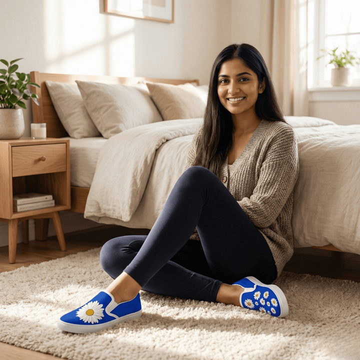 Blue Daisy Slipons - The Quirky Naari