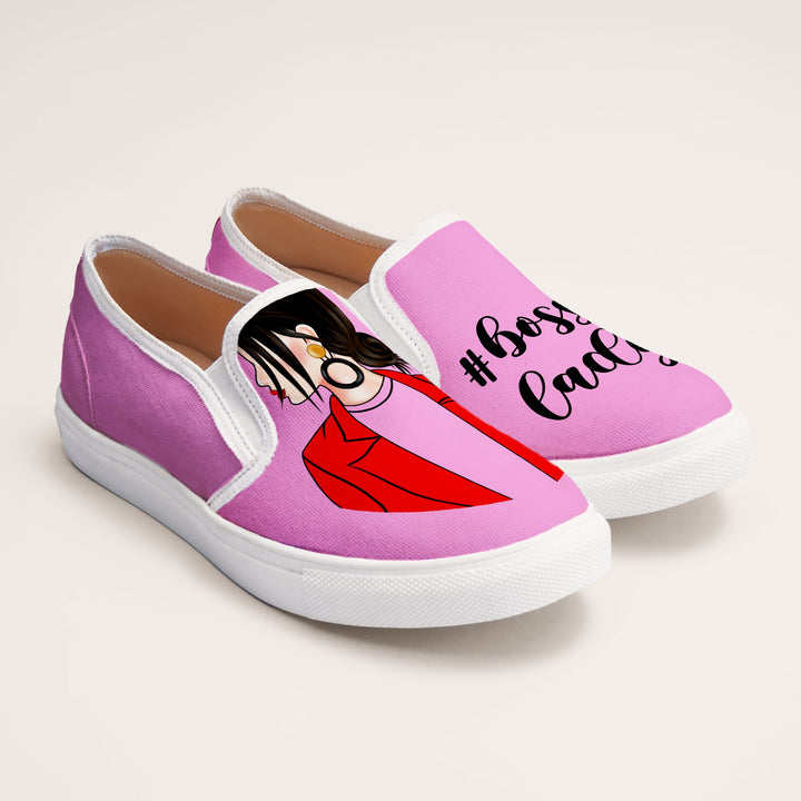 Boss Lady Slipons - Pink - The Quirky Naari