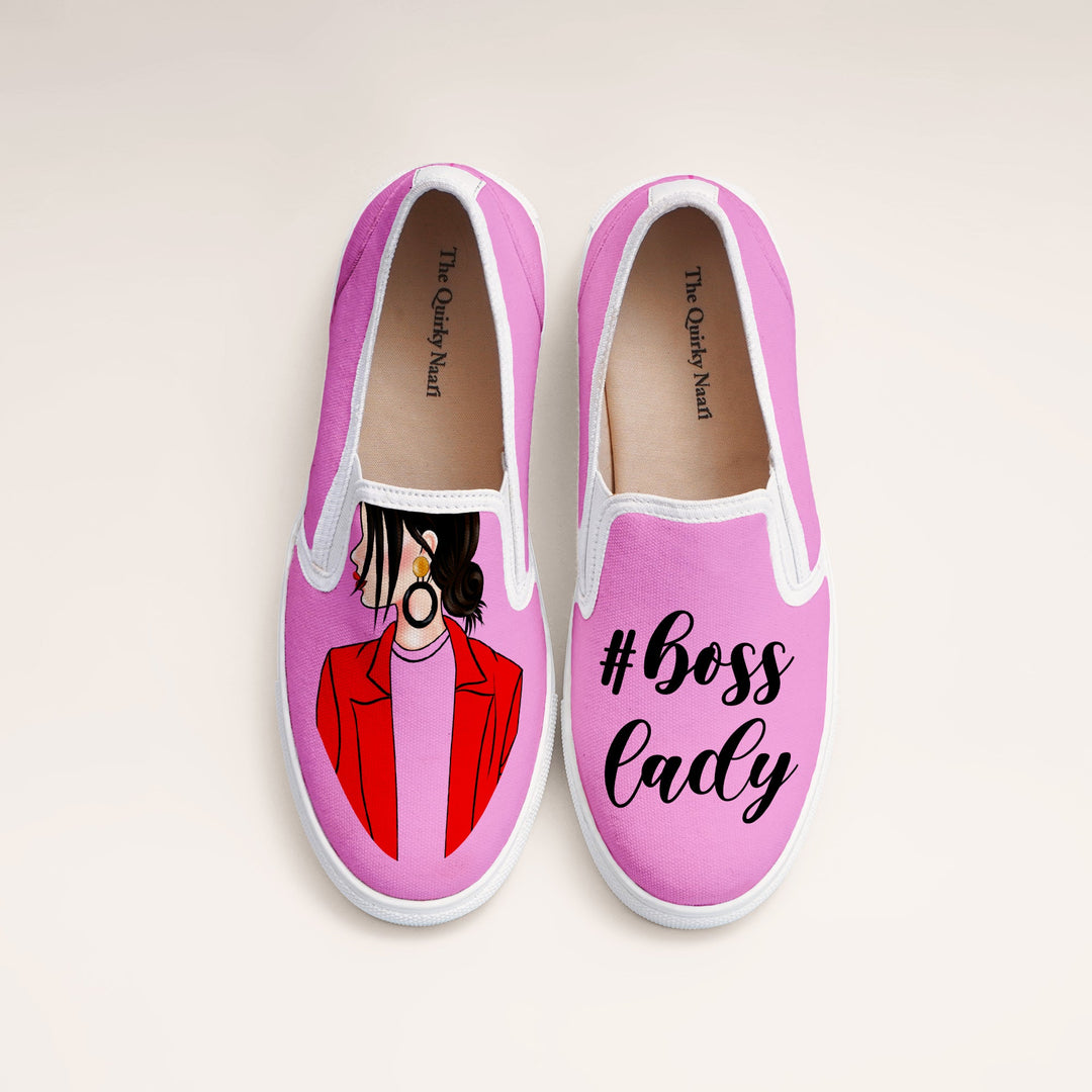 Boss Lady Slipons - Pink - The Quirky Naari