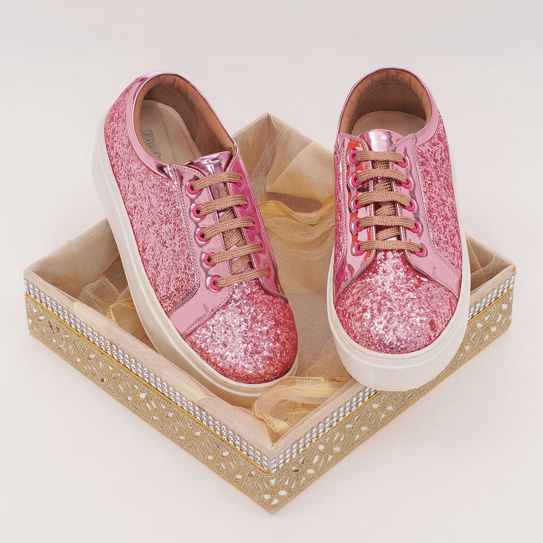 Glitterati Sneakers - Pink - The Quirky Naari