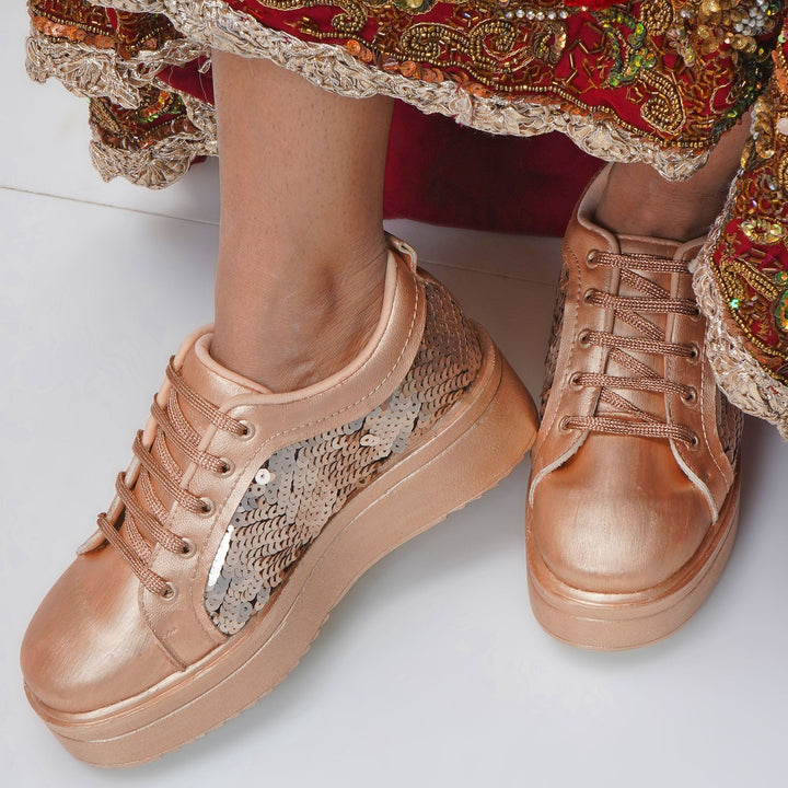 Golden Glitz Heel Sneakers - The Quirky Naari