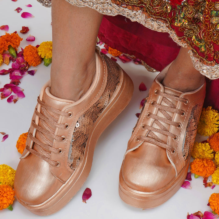 Golden Glitz Heel Sneakers - The Quirky Naari