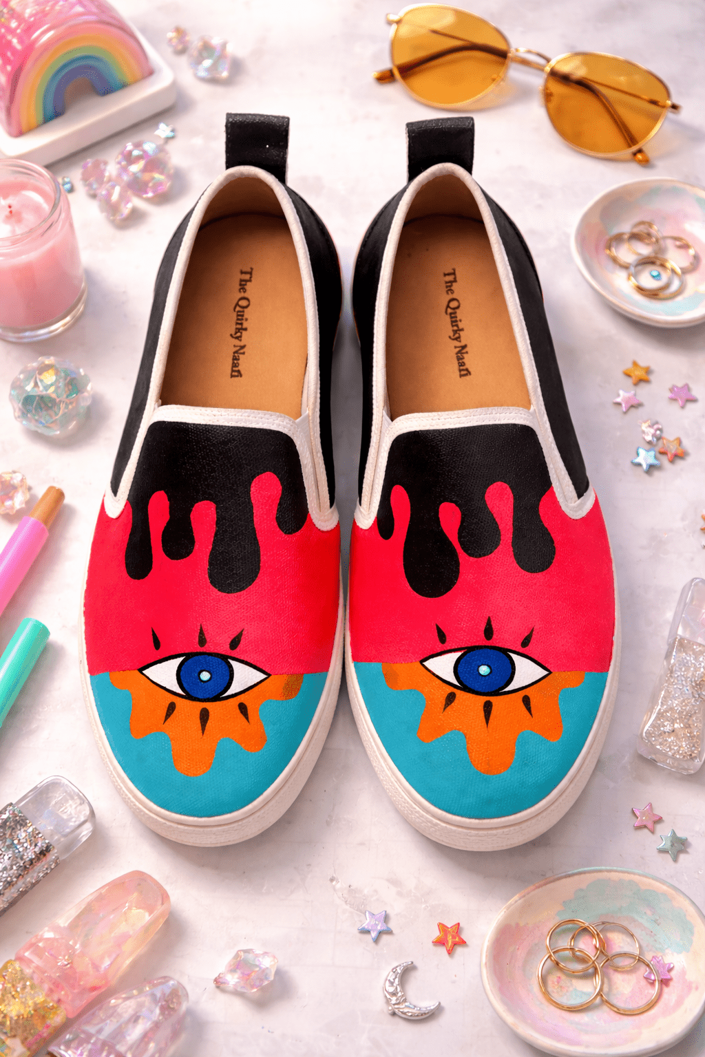 Hand Painted Eye See You Slipons - The Quirky Naari