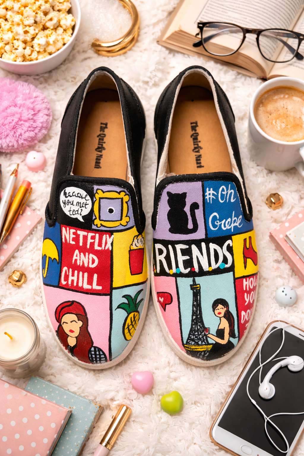 Handpainted Netflix Slipons - The Quirky Naari