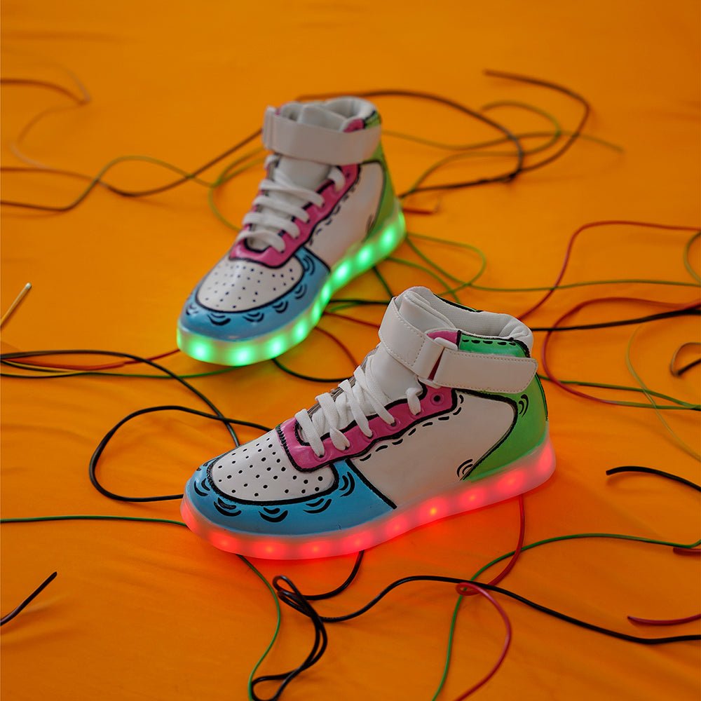 Light Me Up Sneakers High Top (Color Block-Aqua) - Main Image