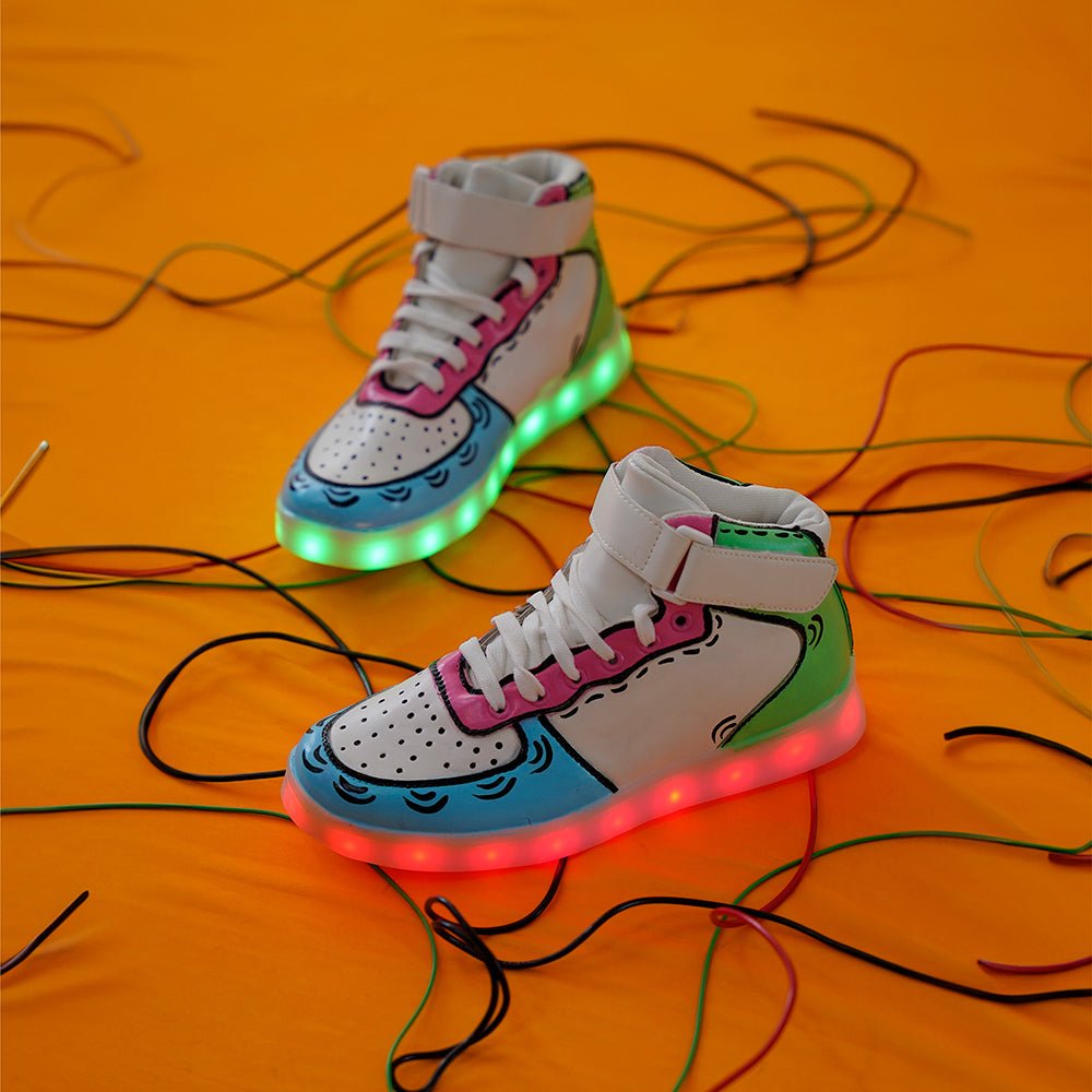 Light Me Up Sneakers - High Top (Color Block-Aqua) - The Quirky Naari
