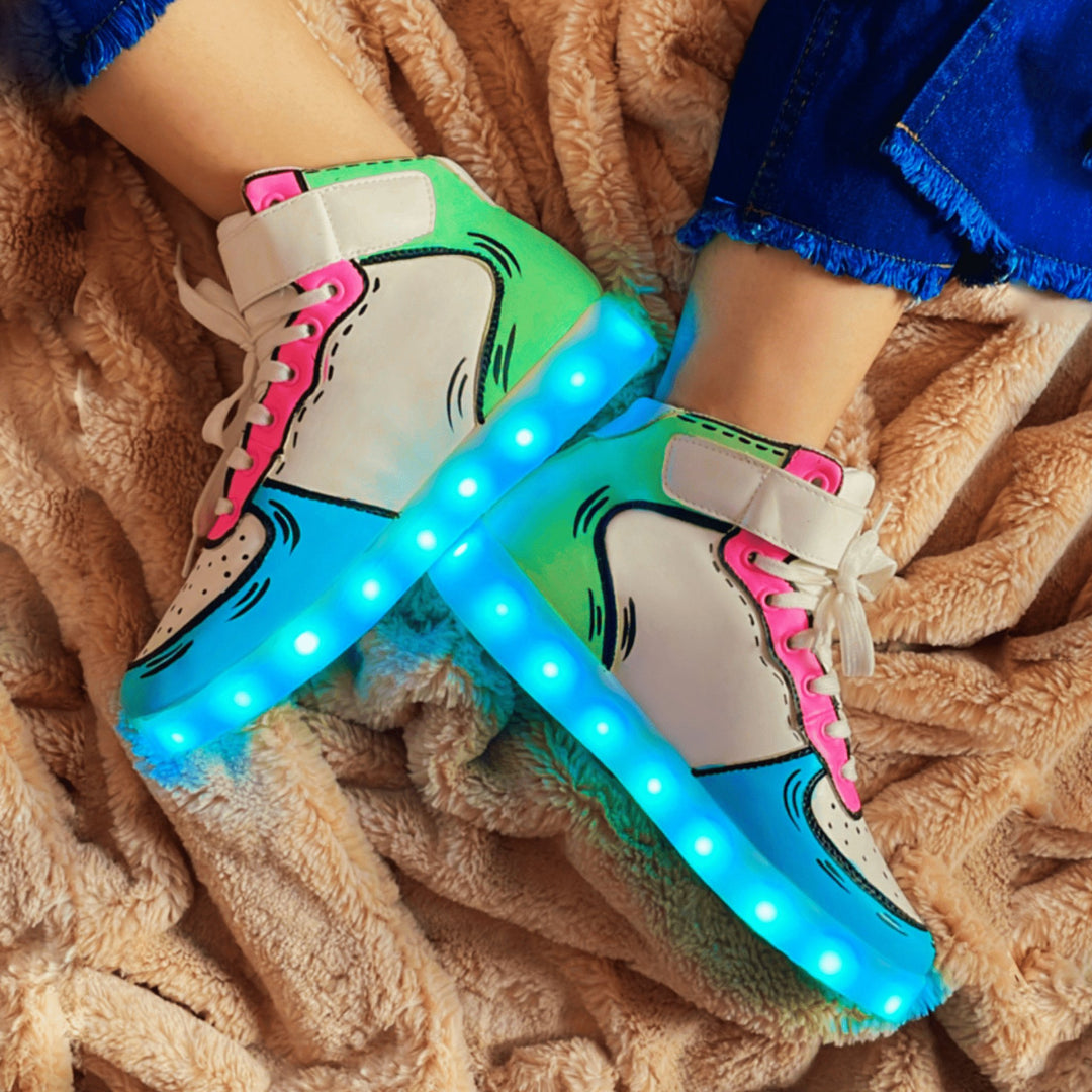 Light Me Up Sneakers High Top (Color Block-Aqua) The Quirky