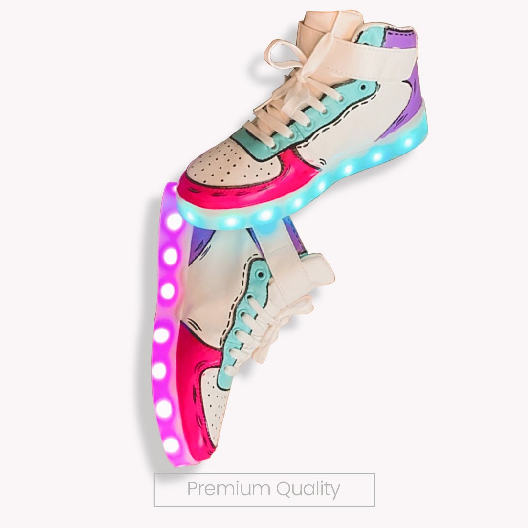 Light Me Up Sneakers - High Top (Color Block-Fuchsia) - The Quirky Naari