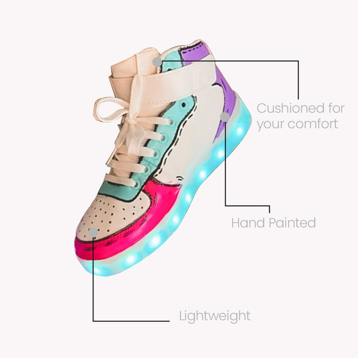 Light Me Up Sneakers - High Top (Color Block-Fuchsia) - The Quirky Naari