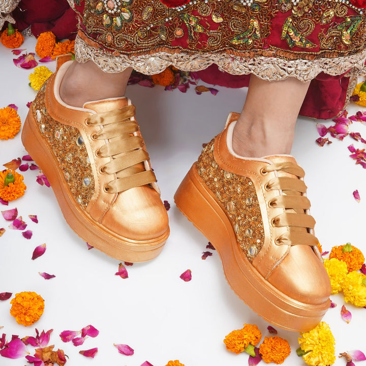 Mirror Luxe Heel Sneakers - The Quirky Naari