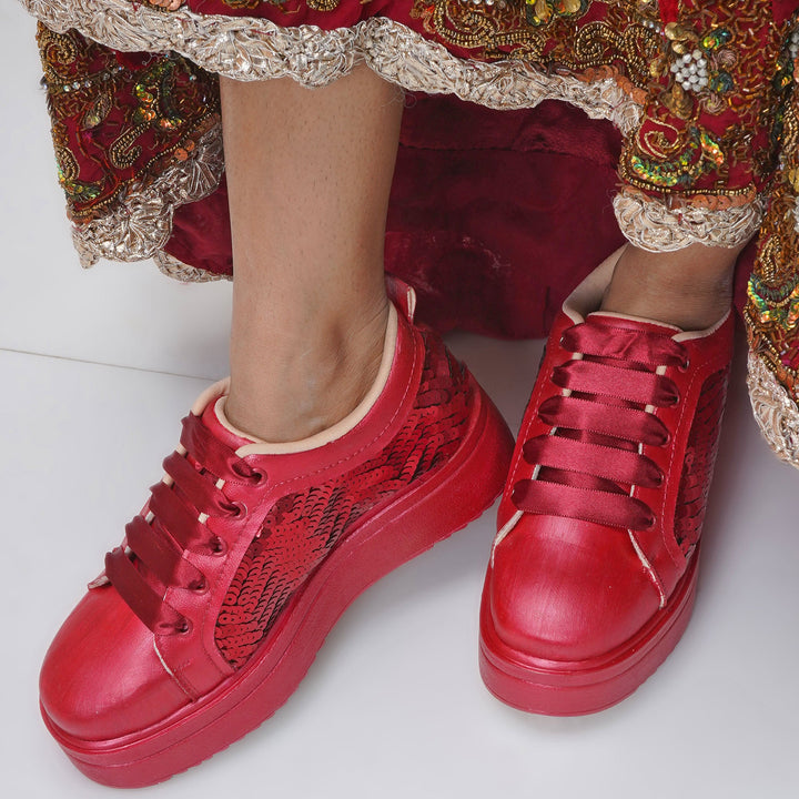 Red Romance Heel Sneakers - The Quirky Naari