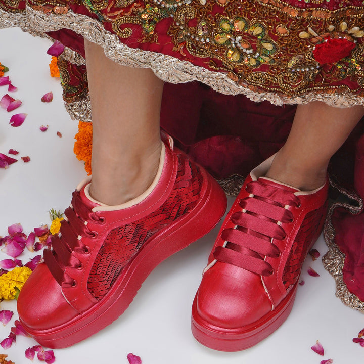 Red Romance Heel Sneakers - The Quirky Naari