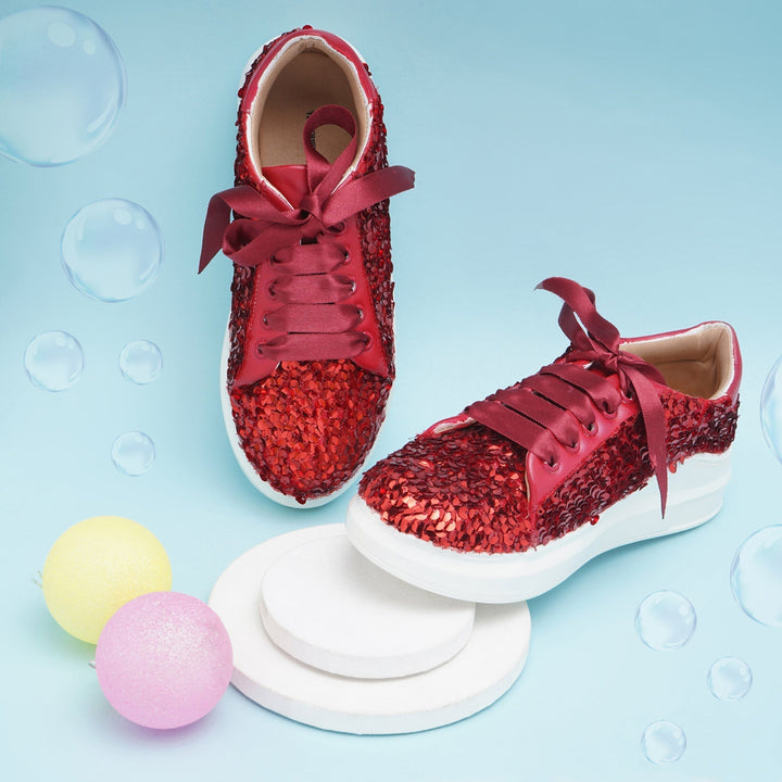 Ruby Crush Sequin Sneakers - The Quirky Naari