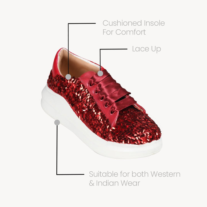 Ruby Crush Sequin Sneakers - The Quirky Naari