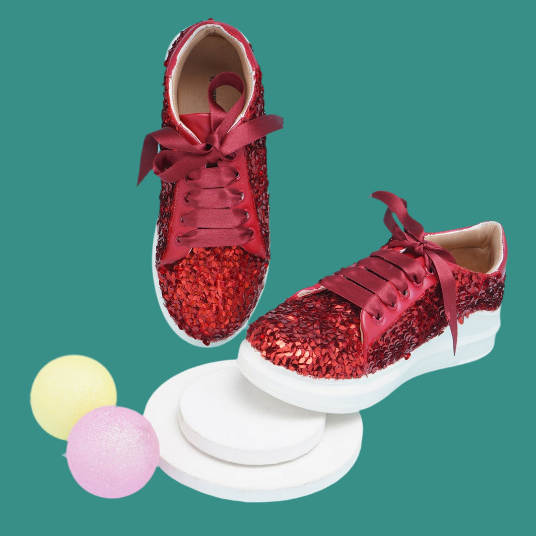 Ruby Crush Sequin Sneakers - The Quirky Naari