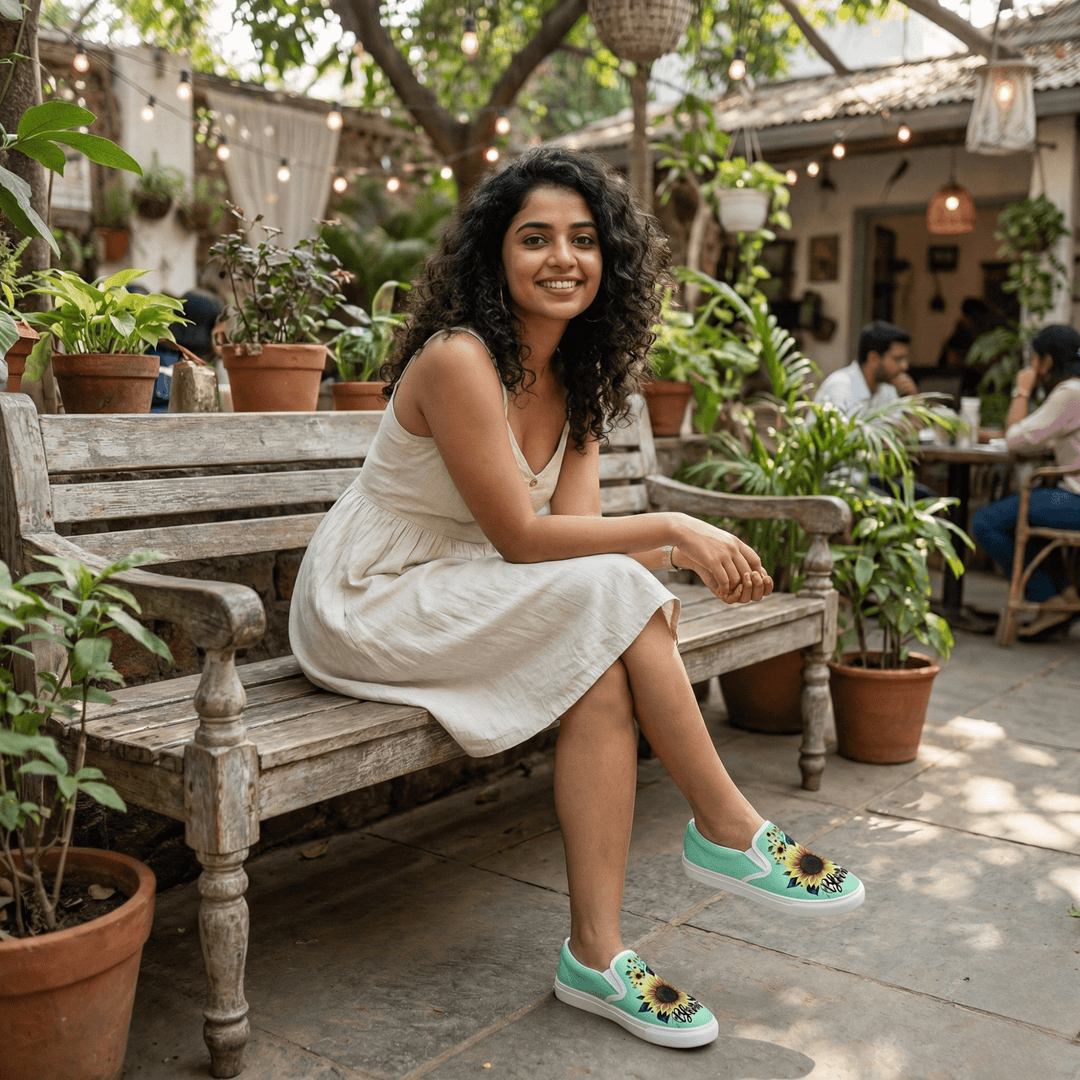 Sunflower Bloom Slipons - The Quirky Naari