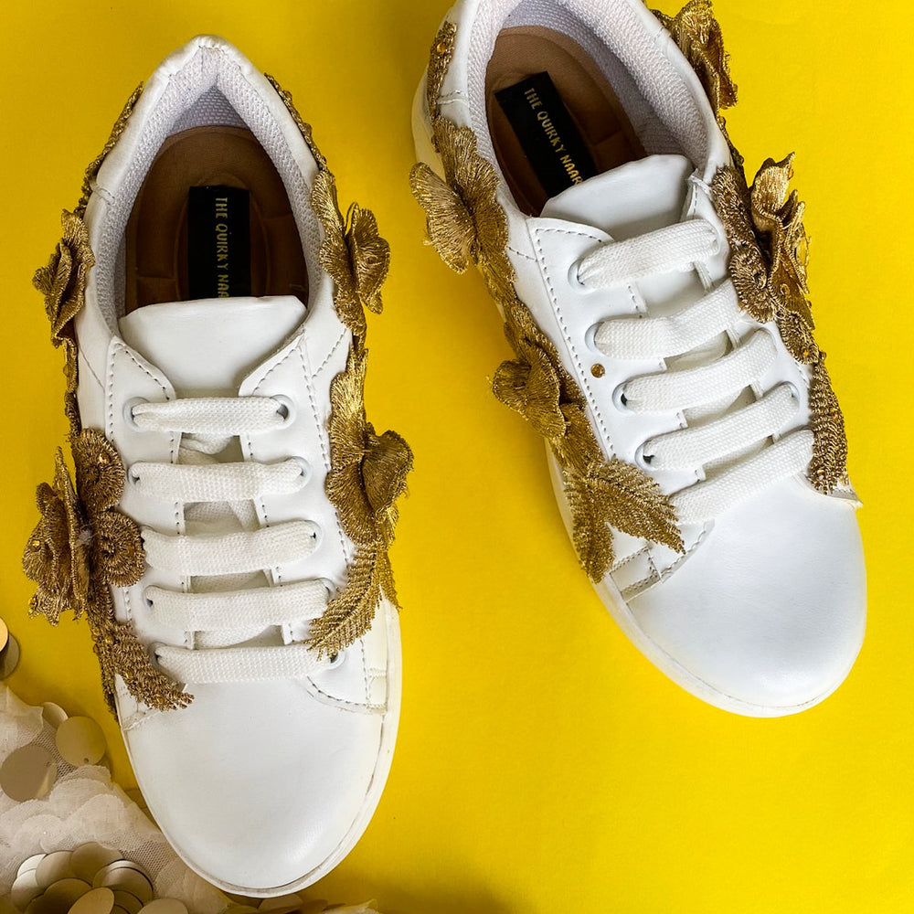 White Floral Sneakers - The Quirky Naari