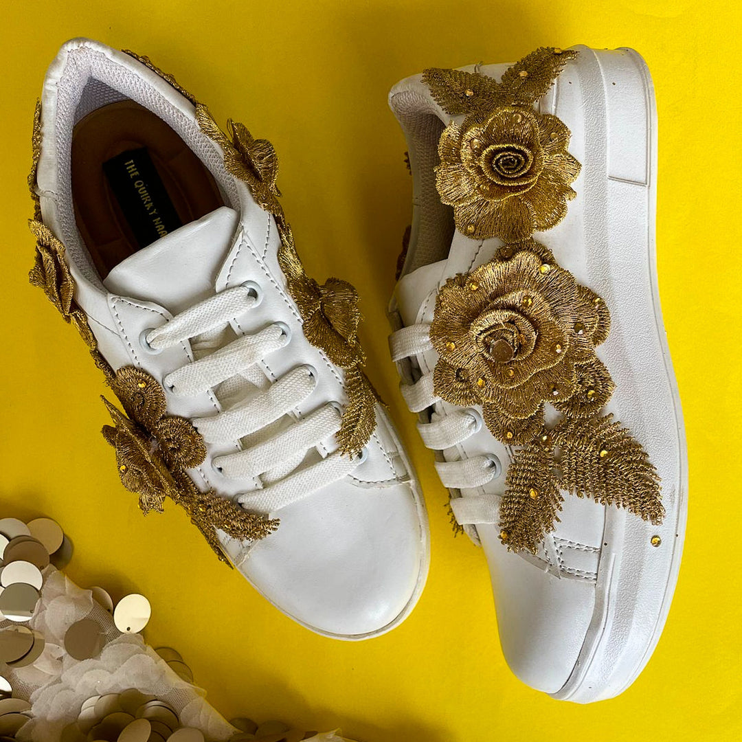 White Floral Sneakers - The Quirky Naari